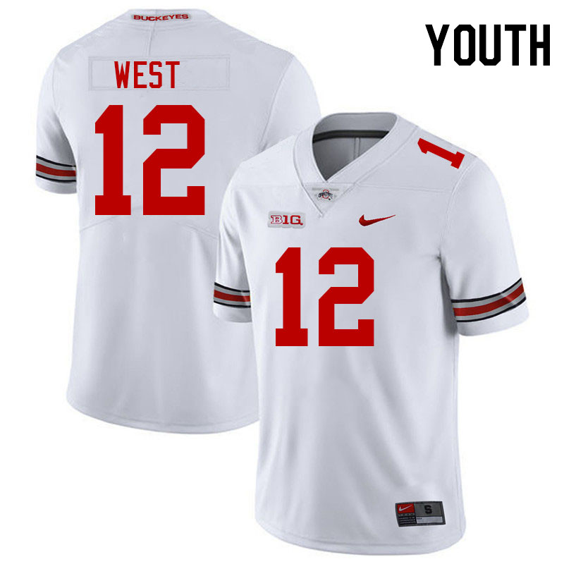 Ohio State Buckeyes Bryce West Youth #12 Authentic White College Football Jersey 2404BYSA5